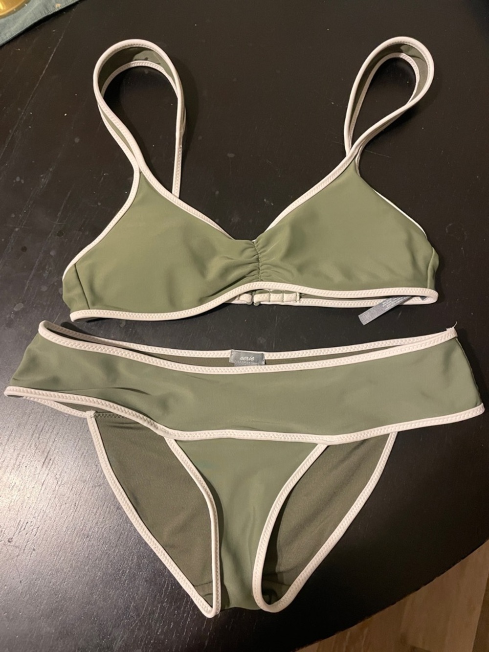 aerie Olive Green Bikini with white Trim